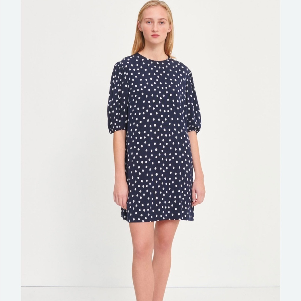 SAMSOE Navy and White Polka Dot Mini Dress XS